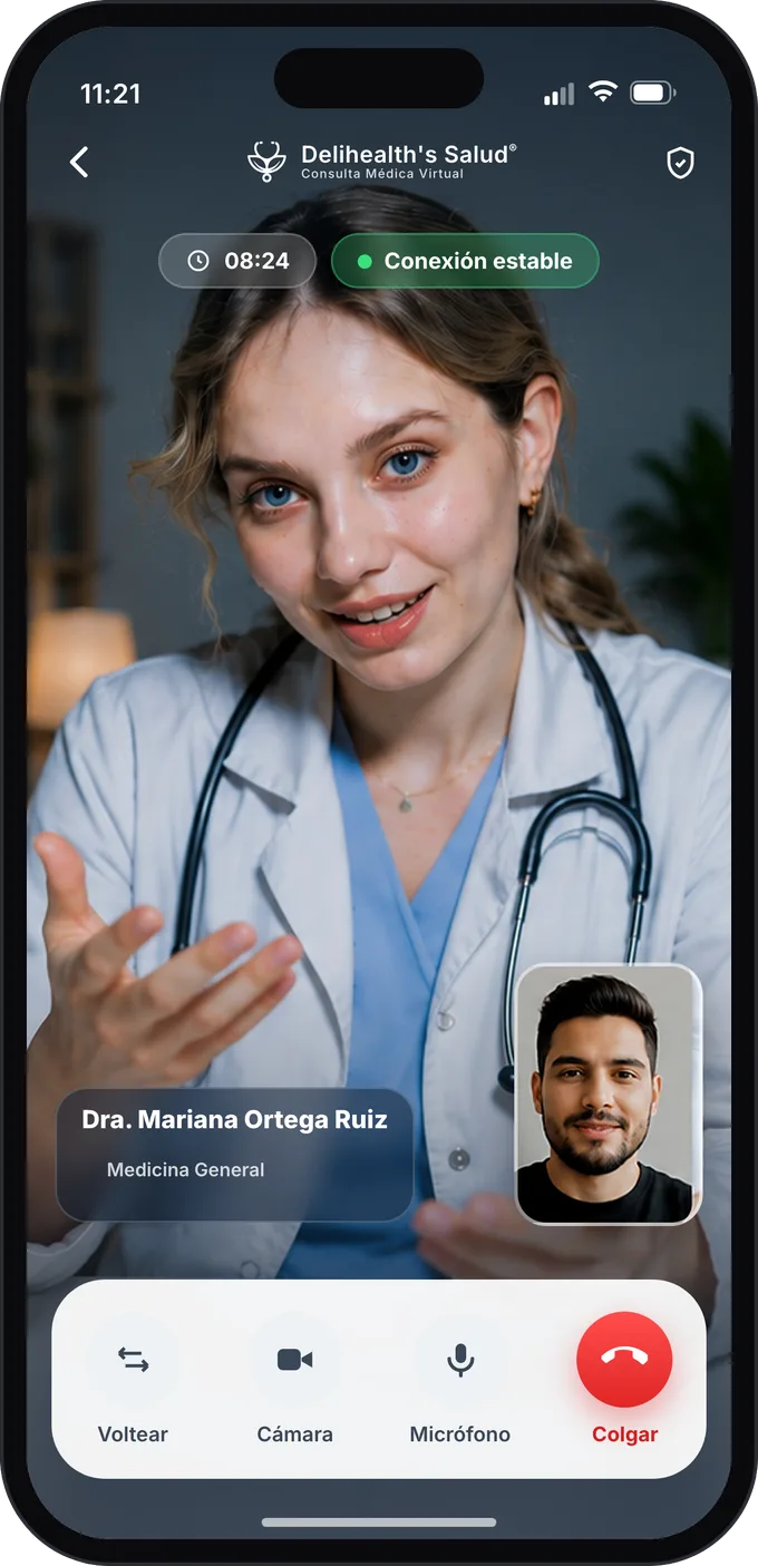 Videoconsulta en curso en la App Delihealth's.