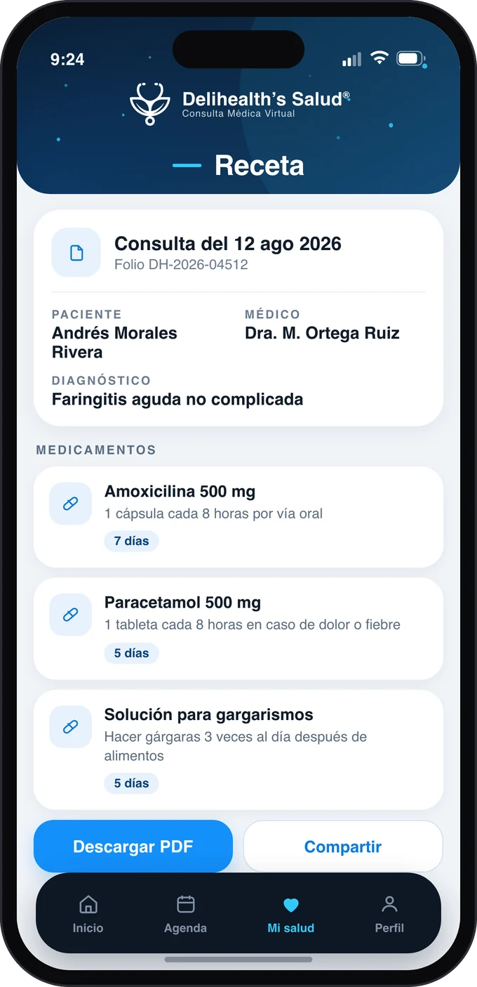 Receta electrónica emitida desde la App Delihealth’s.