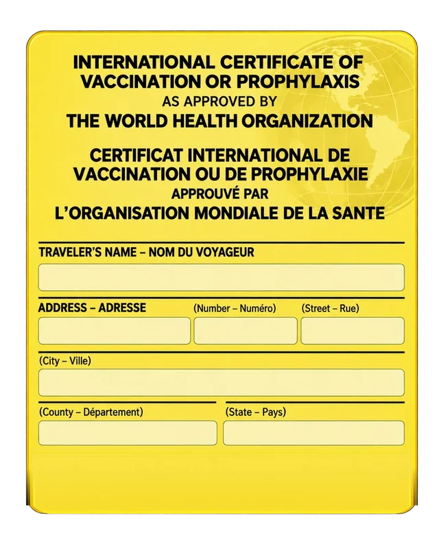 International Certificate of Vaccination — the yellow card.